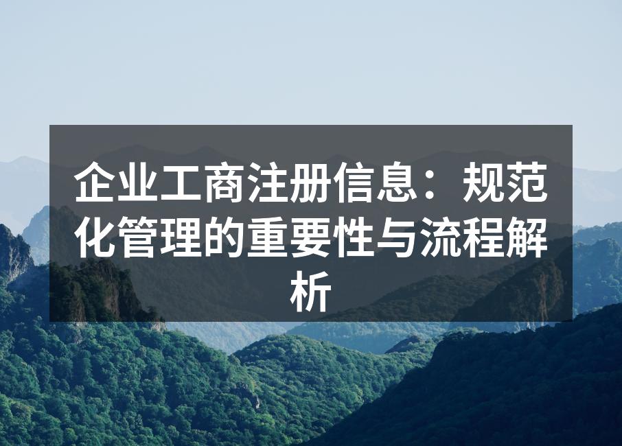 企业工商注册信息：规范化管理的重要性与流程解析